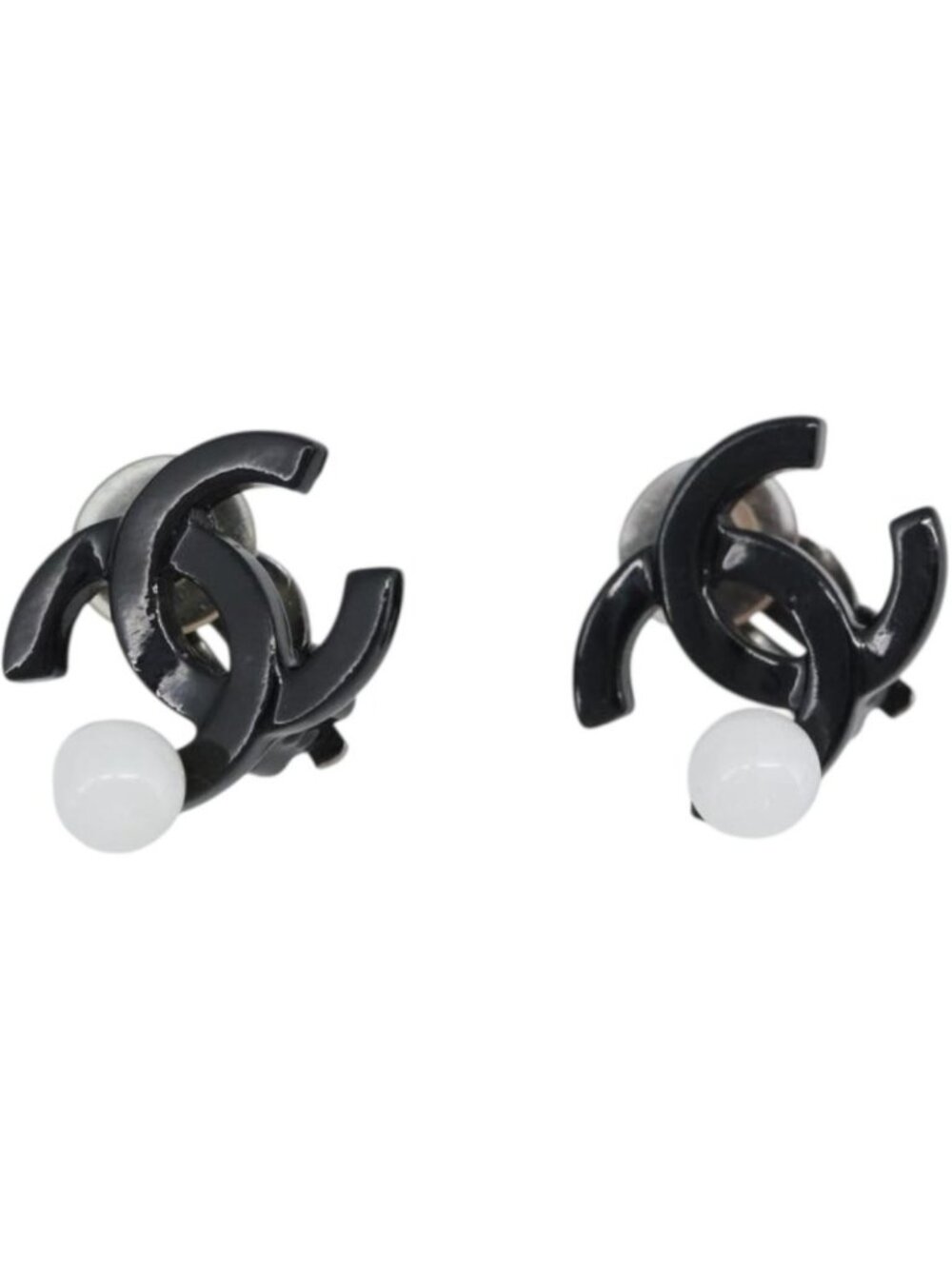 CHANEL COCO Mark Earring Metal Black CC